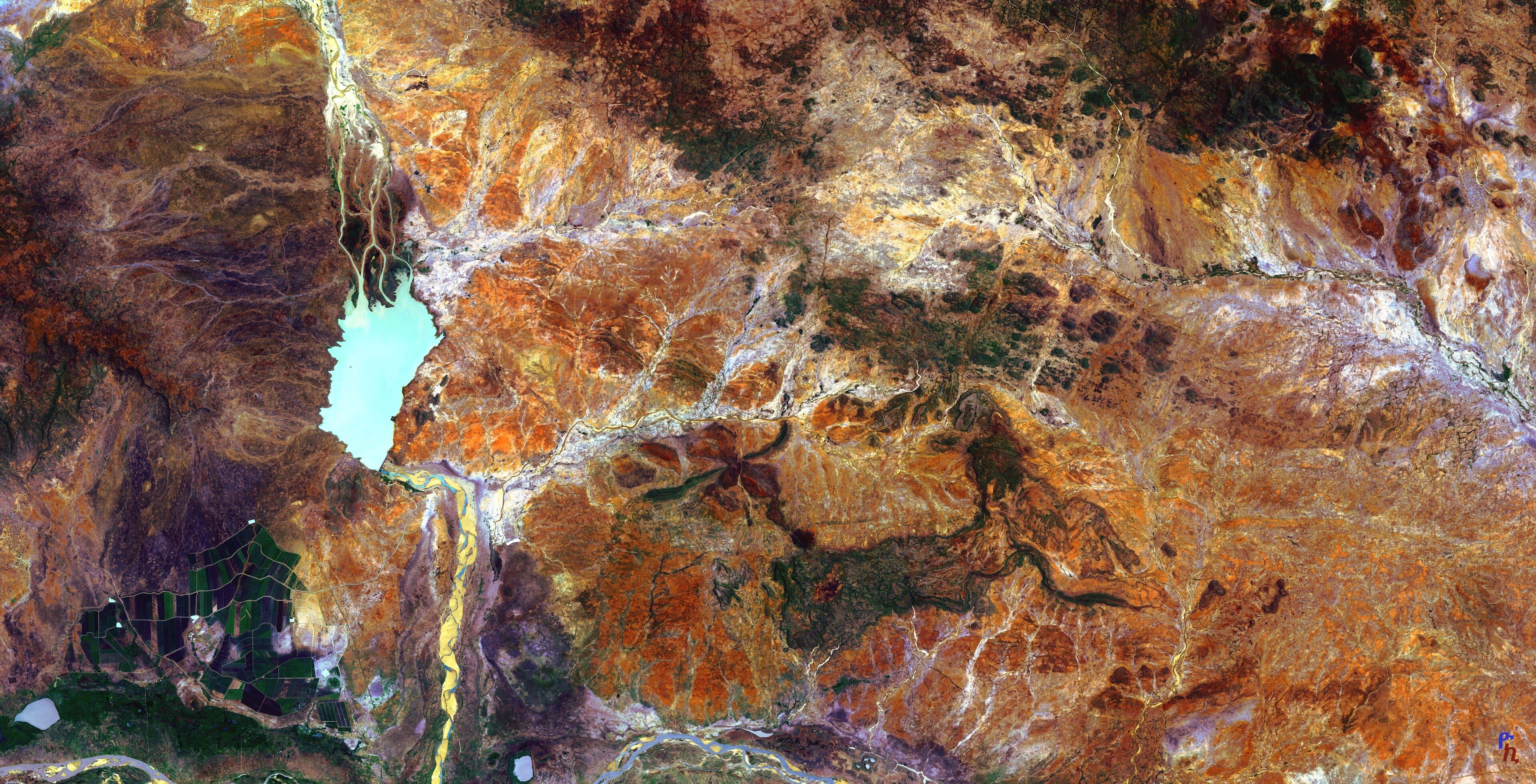 Satellite view of Farmland around Kiri Dam, Sentinel-2 false colour, Adamawa State, Nigeria