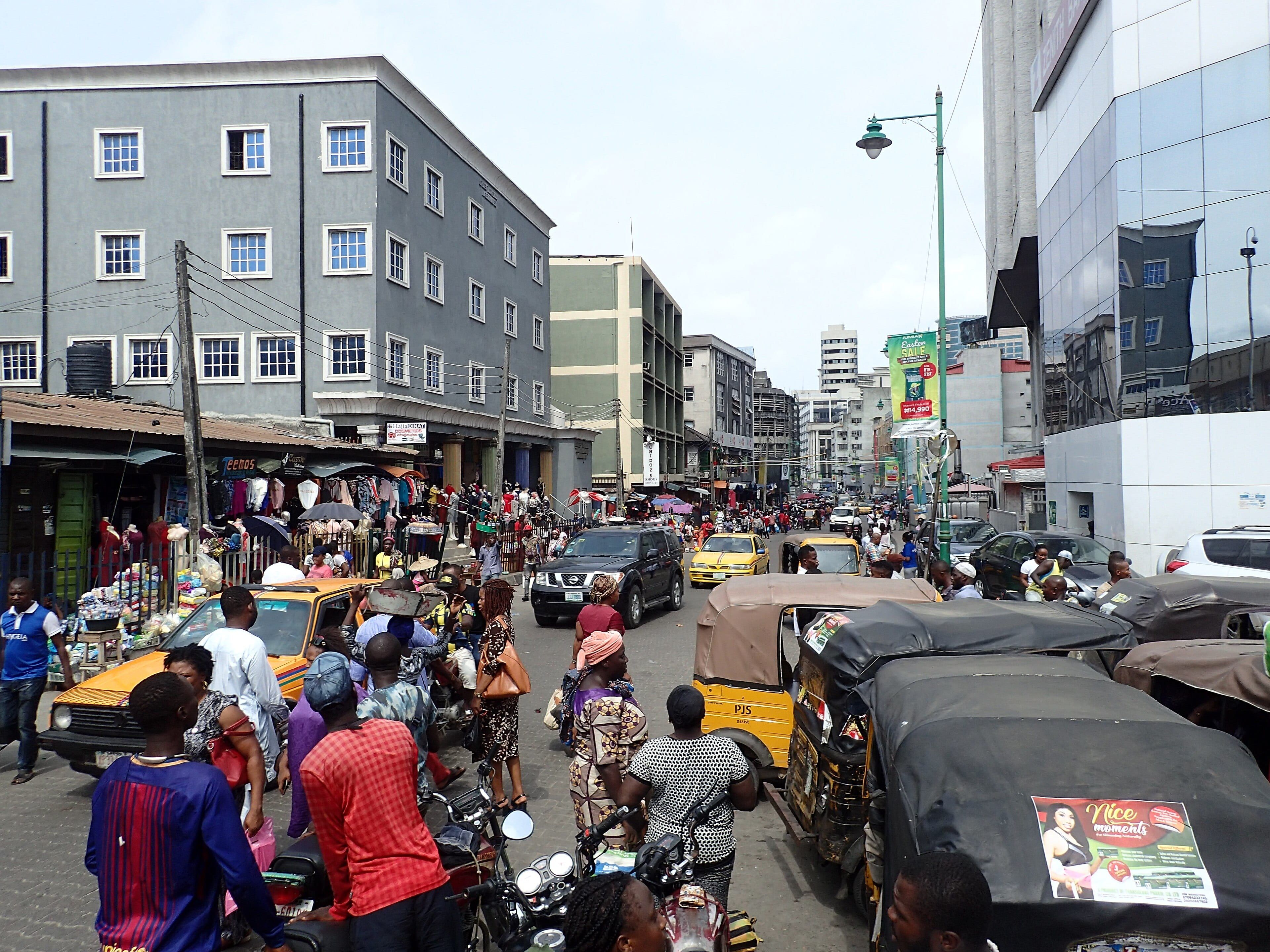 A shopping district, Lagos, Nigeria (illustration)