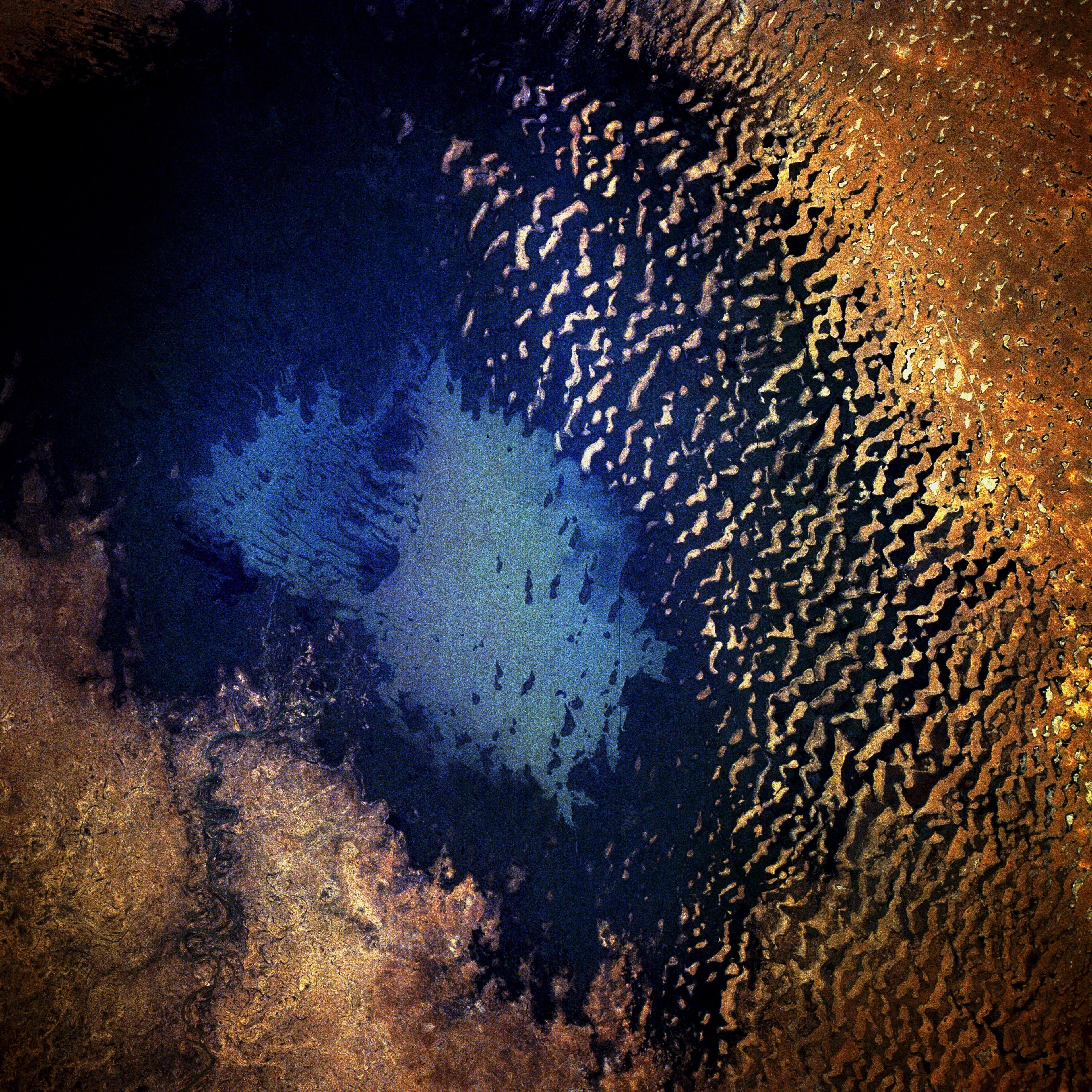 Satellite view of Lake Chad from the Space Shuttle, STS-61, Chad, Cameroon, Nigeria and Niger